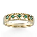 14K Yellow Gold Genuine Emerald Birthstone Ring