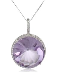 10k White Gold Rose De France and Diamond Round Pendant Necklace, 18"