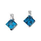 14K White Gold Swiss Blue Topaz and Diamond Earrings