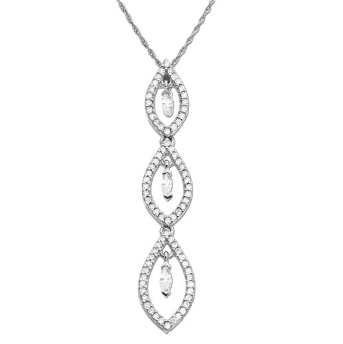 14k White Gold Diamond 3-Stone Teardrop Dangle Pendant (1/2 cttw, I-J Color, I2-I3 Clarity)
