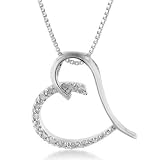 Designer Sterling Silver & Diamond Heart Pendant with Box Chain (.10ct)
