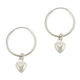 Sterling Silver .925 Hoop Dangle Heart Charm Dangle Earring