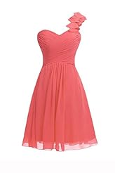 Chiffon Lace-Up One Shoulder Cocktail Short Homecoming Dress/Bridesmaid Dress/Prom Dress/Wedding Party Dress 