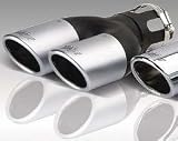 Produkt-Bild: Tuning Auspuffblende rund Twin gerade Alu-Look Chrom # &Oslash; 57mm # Min./max. 30 bis 54mm # L&auml;nge: 202mm # einfache Montage durch Anschrauben - kein Verschwei&szlig;en n&ouml;tig # Keine T&Uuml;V / ABE / ABG Abnahme erforderlich