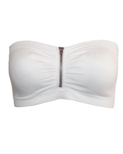Seamless White Strapless Zipper Tube Top Bra with Bra Cups