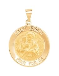 Hollow Round St. Saint Joesph Medal Pendant 14K Gold Yellow R45358