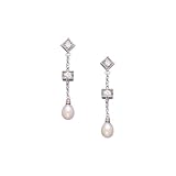 Sterling Silver Cubic Zirconia Fresh Water Pearl Dangle Earrings