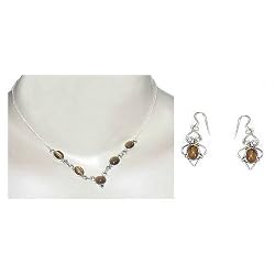 Gifts for Girl Silver Tiger's Eye Necklace Earrings Ring (gnklcs254)