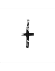 14k White Gold, Mini Cross Pendant Charm with Lab Created Gems 10mm Wide