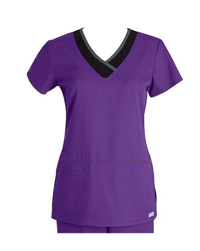 Grey's Anatomy Women's 2 Pocket Color-Block V-Neck Medical Scrubs Shirt