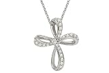 14K White Gold Cross Pendant, Enhanced with Pave Set Diamonds, Sliding on a 16 Cable-Chain Necklace