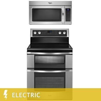 2-Piece Stainless Steel Kitchen Suite 6.7CuFt Double Oven ELECTRIC Range with 1.7CuFt 1,000 Watt Microwave Hood Combination