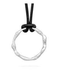 MMA Silver - 18 inch Black Leather Necklace and Open Circle Pendant with CZs