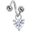 Crystalline Gem Heart Solitaire Spiral Twister Belly Ring