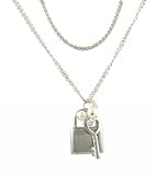 Necklace / Pendant - Heart Key and Pearls - Silver Tone Metal - 35 + 3 Extension Chain (Long Necklace)