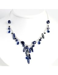 Sterling Silver Blue Sandstone/Dark Blue Cultured Pearl Necklace - QH2673-16"