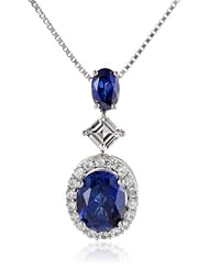 Sterling Silver Created Sapphire, Created White Sapphire and Diamond Pendant Necklace (0.008 cttw, I-J Color, I2-I3 Clarity), 18"