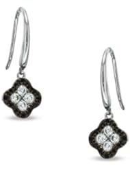 Ze White Gold 1/3ct tw White and Black Diamond Clover Earrings