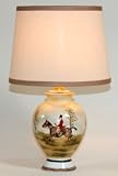 Small Traditional Fox Hunt Painted Porcelain Table Lamp