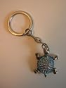 Turtle Silver Tone Crystal Key Ring with Blue Swarovski