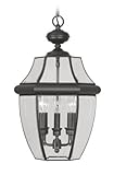 Livex Lighting 2355-04 Monterey 3 Light Outdoor Black Finish Solid Brass Hanging Lantern with Clear 