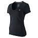 Confronta prezzi Nike Solid Swoosh Maglietta da donna a maniche corte con scollo a V, Nero/Grigio scuro/Nero, XS