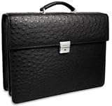 Jack Georges Genuine Ostrich Collection Double Gusset Flapover Briefcase