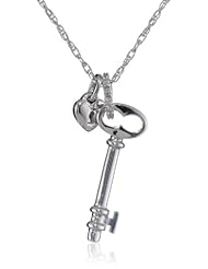 Sterling Silver Lock and Key Pendant Necklace with Diamond-Accent Bale, 18"