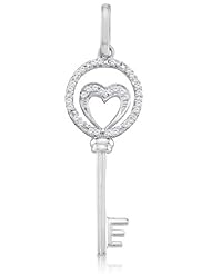 10K White Gold Key to my Heart Micro Pave Set Round Diamond Pendant - (1/10 cttw)