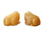 Selenite Bull Frogs 01 Set of 2 Orange Stone Figurine Crystal Healing Animal Pair