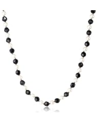 Simulated Cream Pearl Faceted Jet Crystal Beaded Necklace, 20.5"