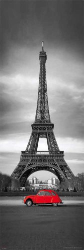 Empire 489944 Paris - Red 2CV Ente - Eiffelturm Citroen Auto St&auml;dte Slim-Poster Druck - Gr&ouml;sse 30.5 x 91.5 cm