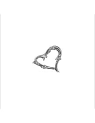 14k White Gold, Open Heart Pendant Charm Lab Created Gems 10mm Wide