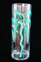 Party Palms Design - Hand Painted - Large Cylinder Vase - 10 inches tall