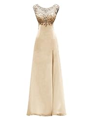 Jeweled Slit Beaded Chiffon Evening Dress/Homecoming Dress/Bridesmaid Dress/Prom Dress/Wedding Party Dress 