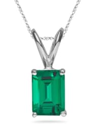 2.00 Cts of 9x7 mm AAA Emerald Russian Lab Created Emerald Solitaire Pendant in 14K White Gold