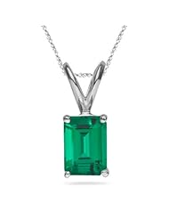 6.20 Cts of 14x10 mm AAA Emerald Russian Lab Created Emerald Solitaire Pendant in 14K White Gold