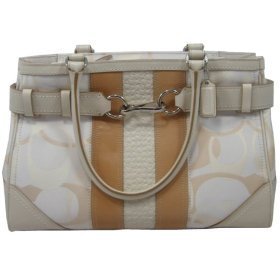 COACH 13337 Hampton Optical Signature Stripe Carryall purse bag- White