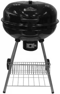 RiverGrille 22.5 In. Heavy Duty Charcoal Kettle Grill With Durable Porcelain Coated Lid &amp; Body And Attached Condiment/Tool Basket