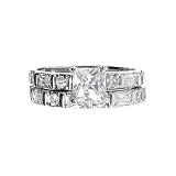 Sterling Silver Engagement and Wedding Band CZ Ring Set