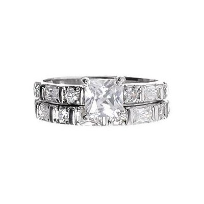 Childrens Toyshop  Jewelry : Sterling Silver Engagement and Wedding Band CZ Ring Set
