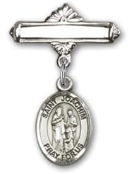 Sterling Silver Baby Badge with St. Joachim Charm and Polished Badge Pin