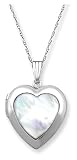 14k White Gold Mother-of-Pearl Heart Locket, 18"