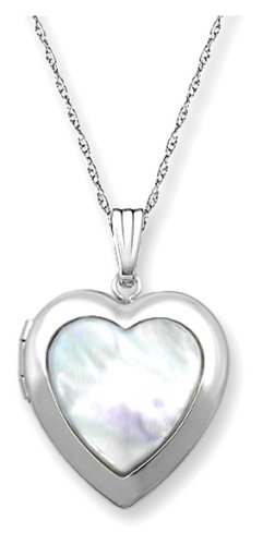 14k White Gold Mother-of-Pearl Heart Locket, 18