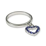 Eve's Addiction Sterling Silver Ring with Sapphire CZ Dangle Heart