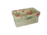 BRAND NEW WHITE WICKER STORAGE BASKET WITH BRIAR ROSE LINING SMALL