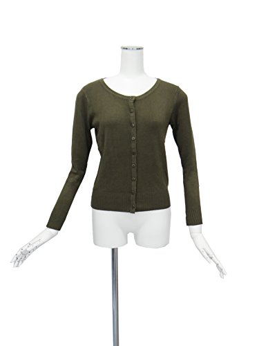 カーディガン モスグリーン コットン 綿 シンプル 丸首 Mサイズ