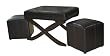 Global Distinctions Cross-Leg Bench with 2 Cubes, Brown Faux Leather