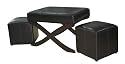 Global Distinctions Cross-Leg Bench with 2 Cubes, Brown Faux Leather