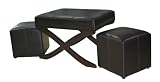 Global Distinctions Cross-Leg Bench with 2 Cubes, Brown Faux Leather